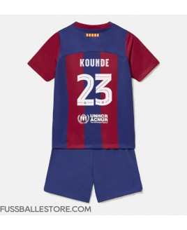 Günstige Barcelona Jules Kounde #23 Heimtrikotsatz Kinder 2023-24 Kurzarm (+ Kurze Hosen)